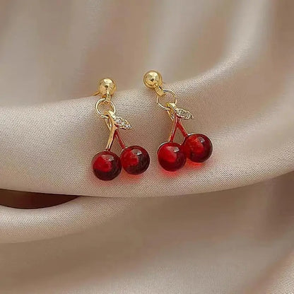 Small Fresh Sweet Lovely Cherry Cherries Cherries Earrings Pendant Fruit Earrings Red Cherry Earrings Charm Jewelry